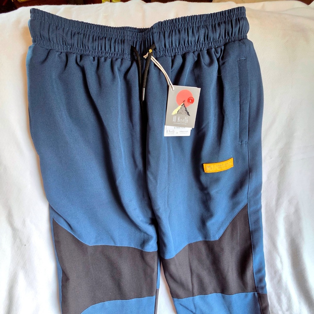 All North Trek Gear Pants L Blue Black Hiking Outdoor Fleece Lined Stretch NWT